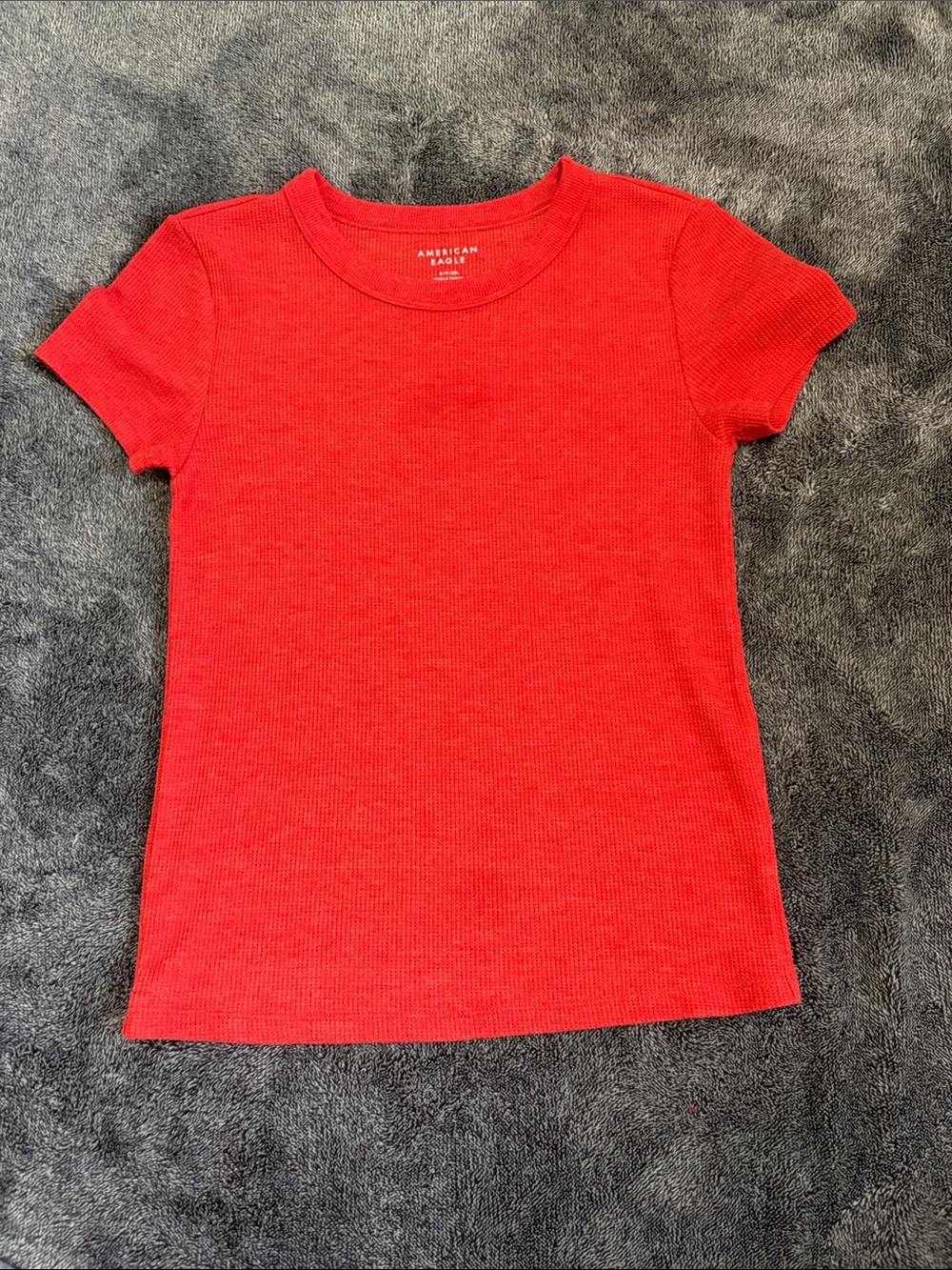 American Eagle Outfitters Kids Bright Red Ribbed Short Sleeve Tee